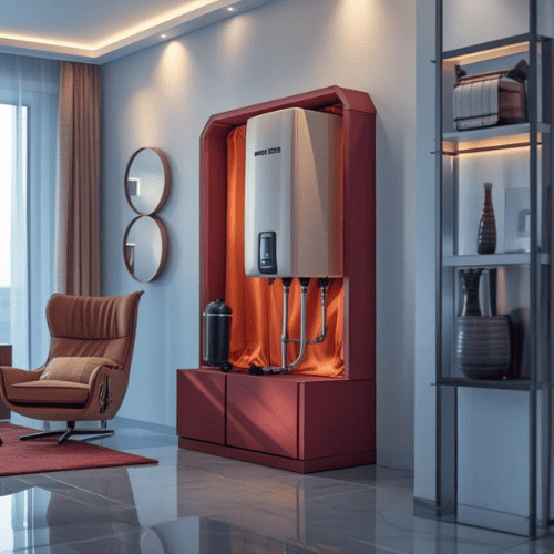 Radiateur moderne avec serviette orange.