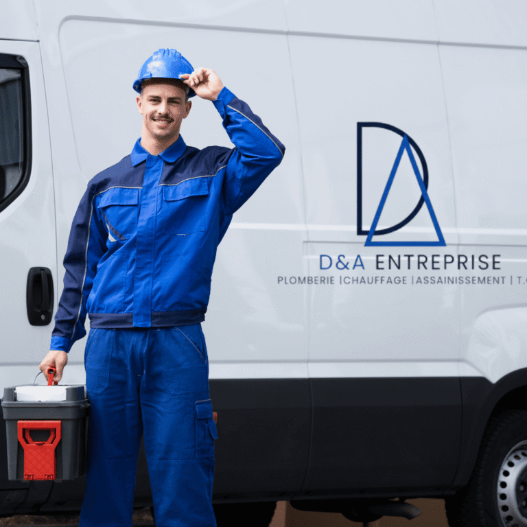 Technicien D&A Entreprise devant son véhicule d’intervention